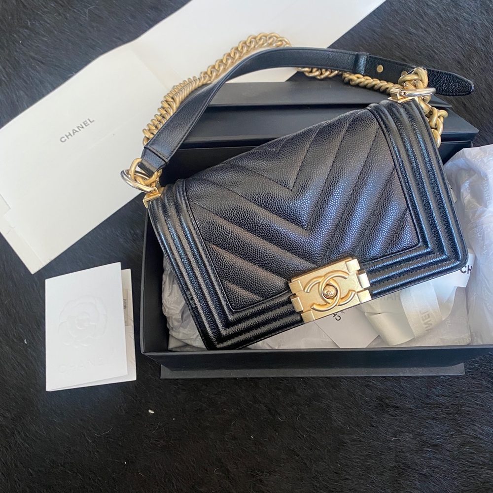 SOLD Chanel chevron grained calfskin boy bag